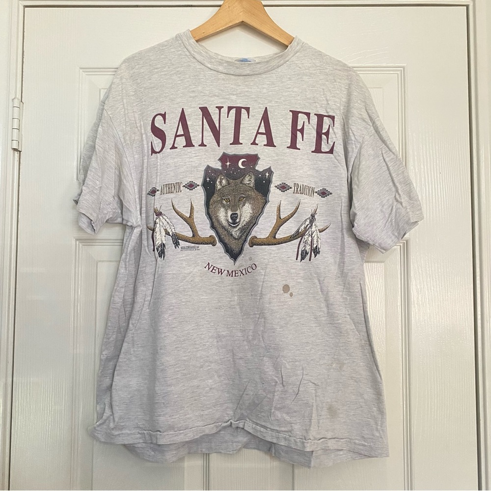 Vintage Hanes Beefy-T 1992 Single Stitch Santa Fe Wolf New Mexico Shirt Mens XL